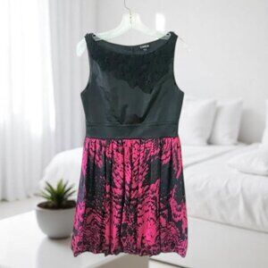 Bebe Silk Blend Sleeveless Dress with Tulle Rosettes Black Pink Size S